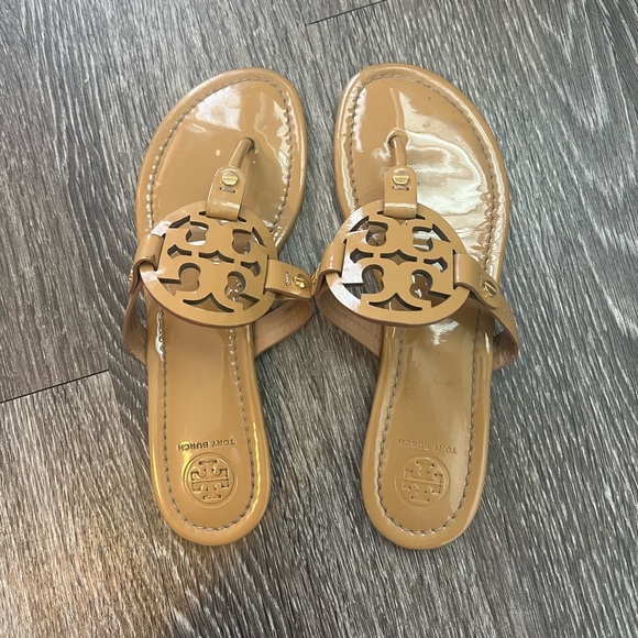 Patent Tan Tory Burch Miller Sandals - Picture 2 of 5